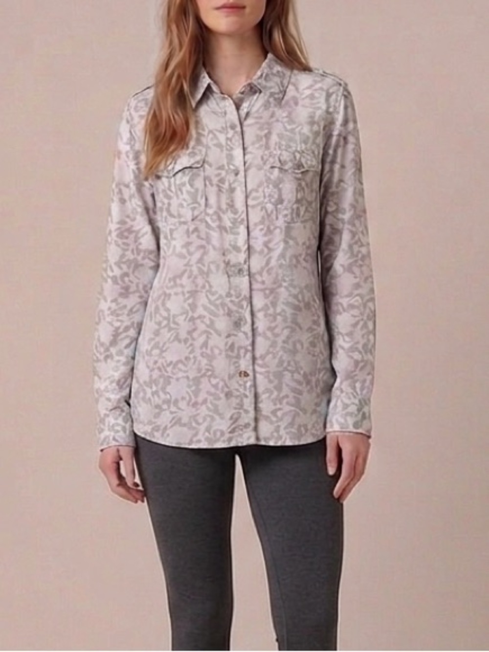 GUESS Gray Camouflage Button-Down Shirt linen cotton Sz M slim Sustainable